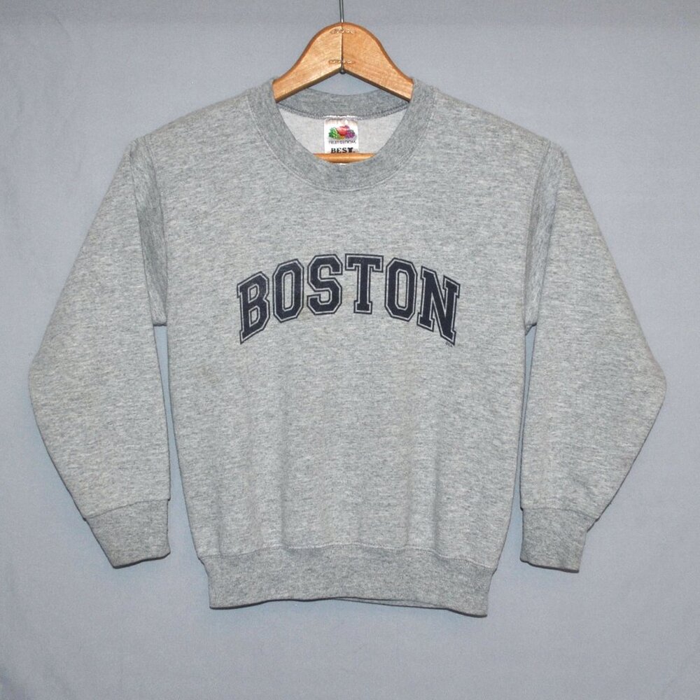 Boston Sweatshirt Kids Size 10/12 Gray & Blue Logo Crewneck Pullover